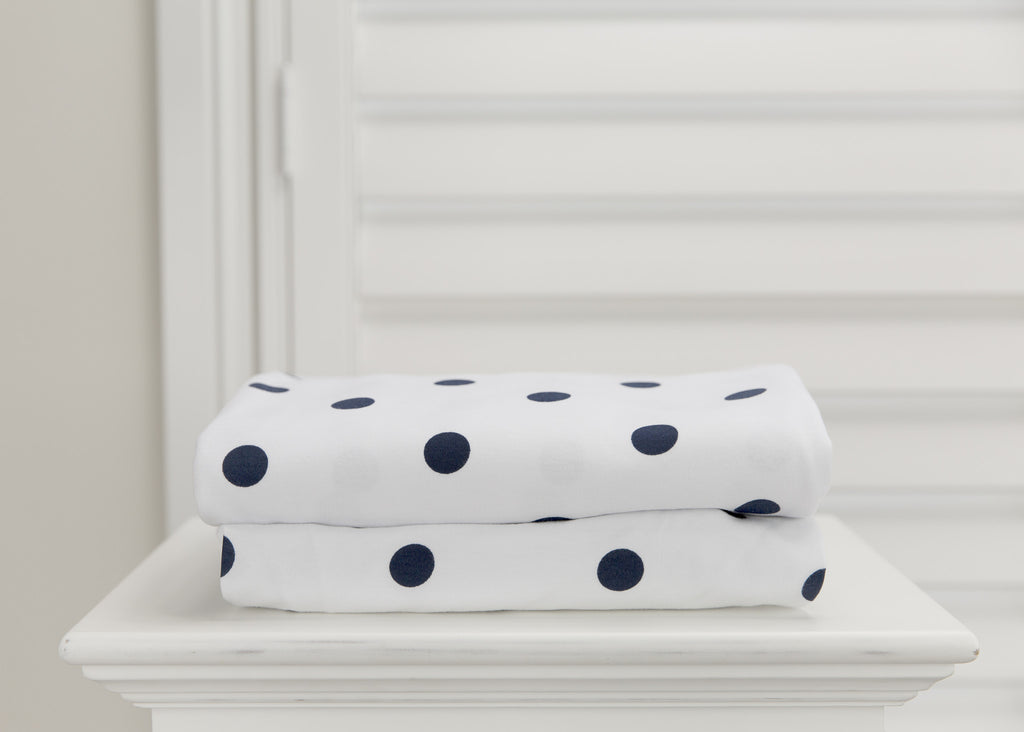 L'il Fraser 1 piece fitted cot sheet - Navy Polkadots