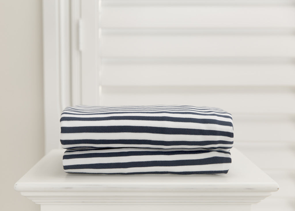 L'il Fraser 1 piece fitted cot sheet - Navy & White stripes