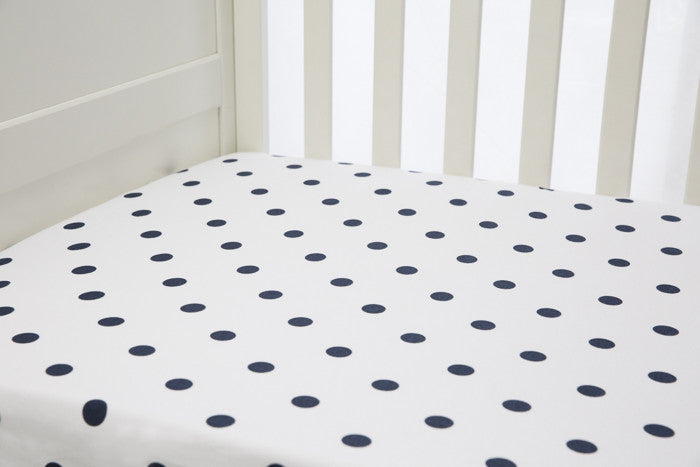 L'il Fraser 1 piece fitted cot sheet - Navy Polkadots