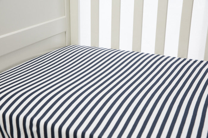 L'il Fraser 1 piece fitted cot sheet - Navy & White stripes